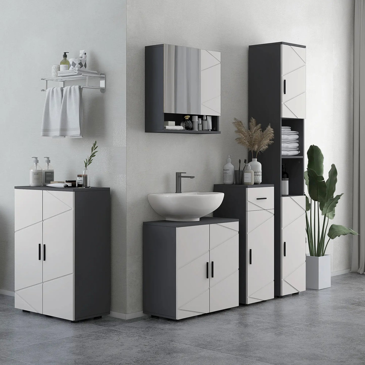 kleankin Slim Bathroom Cabinet, Narrow Bathroom Storage Cabinet with Drawer, Door Cupboard, Adjustable Shelf, Grey