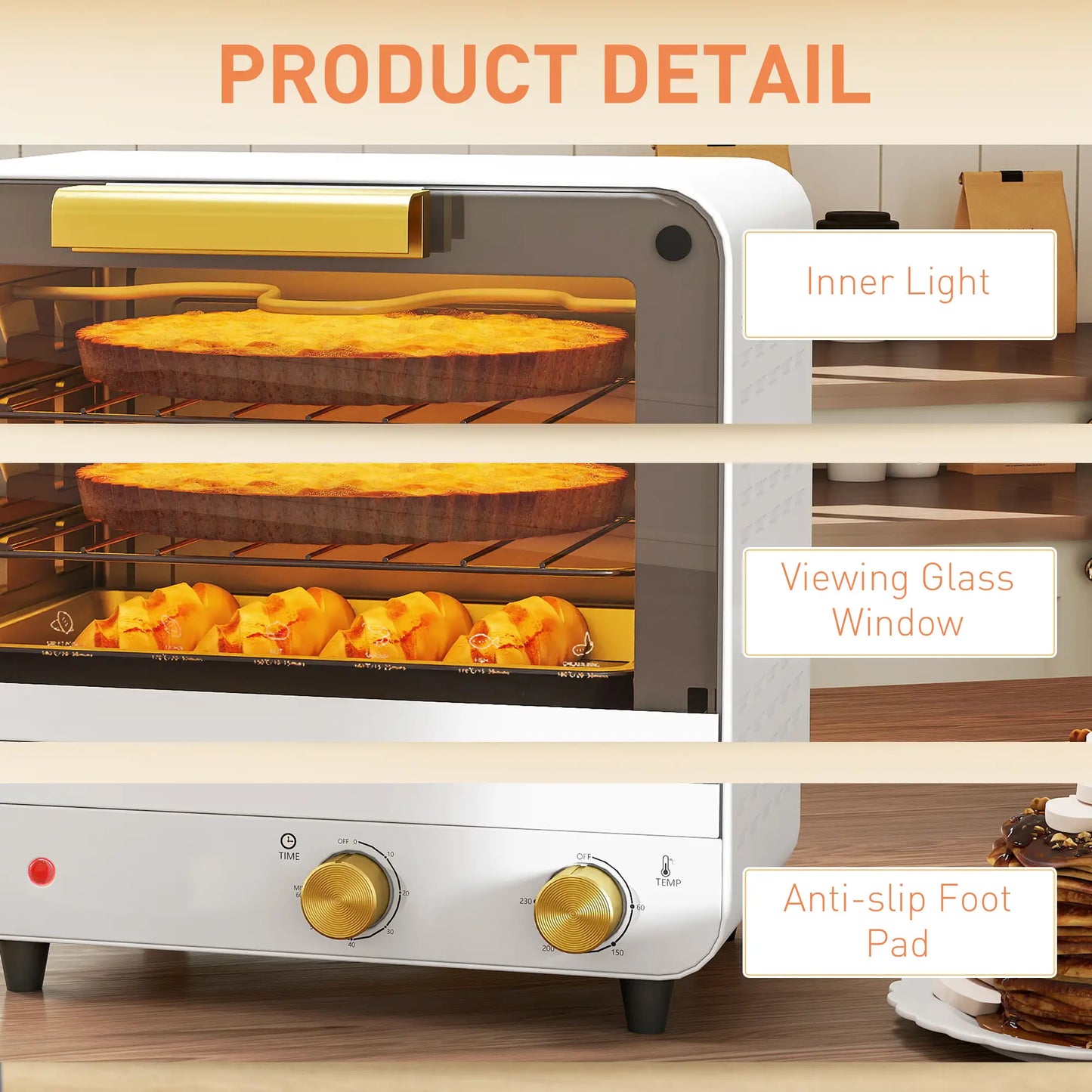 HOMCOM Small Toaster Oven, 12L Multifunction Mini Countertop Oven with Glass Door, Adjustable Temperature & Timer, 750W, White
