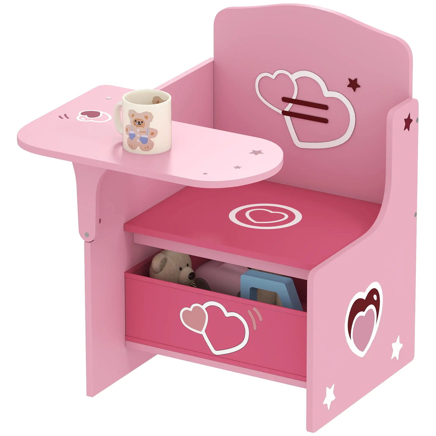 AIYAPLAY Kids Table & Chair Set, Children Desk & Chair with Storage Bins for Playing, Reading, Pink