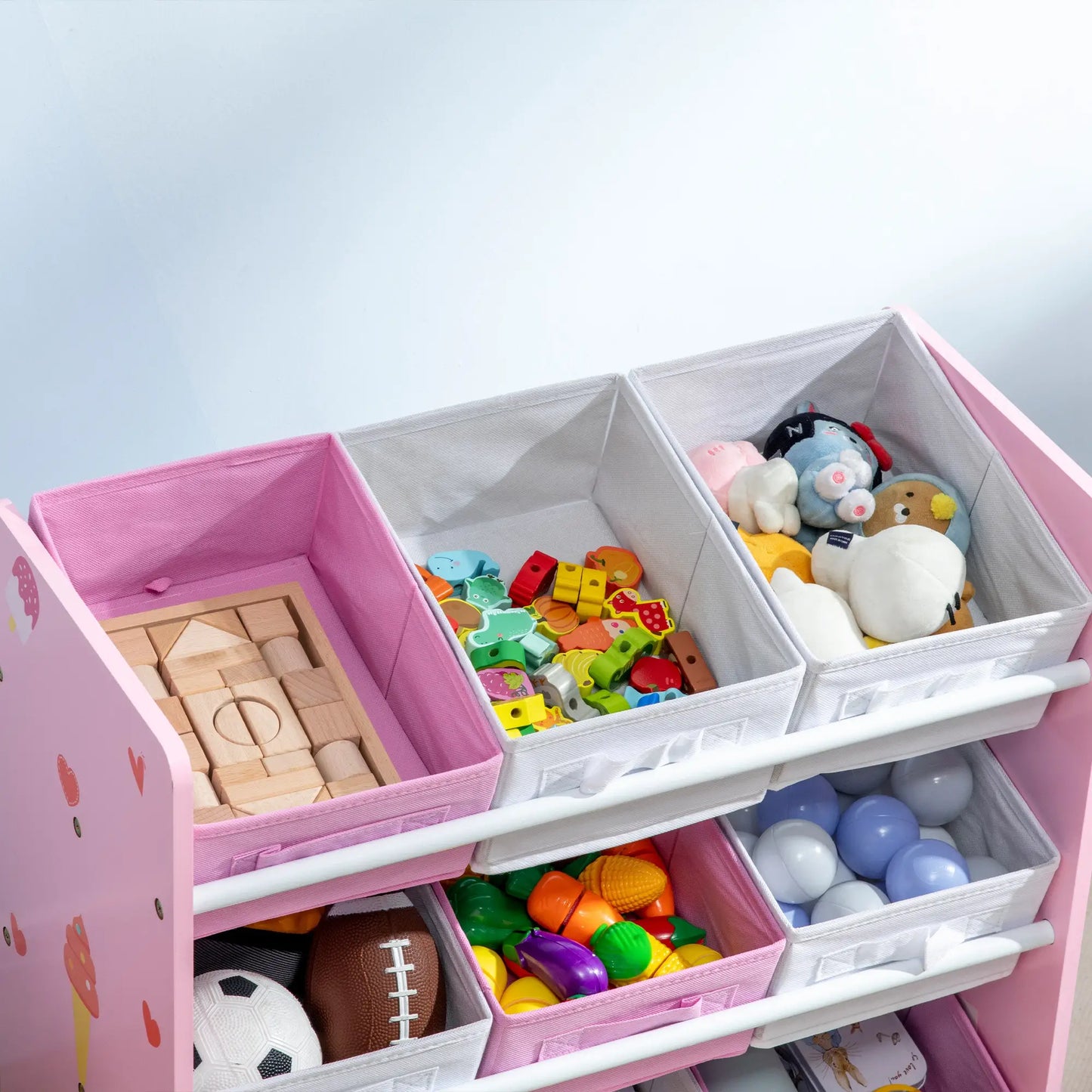ZONEKIZ Kids Storage Rack with Nine Removable Baskets for Nursery, Bedroom, Playroom - Pink