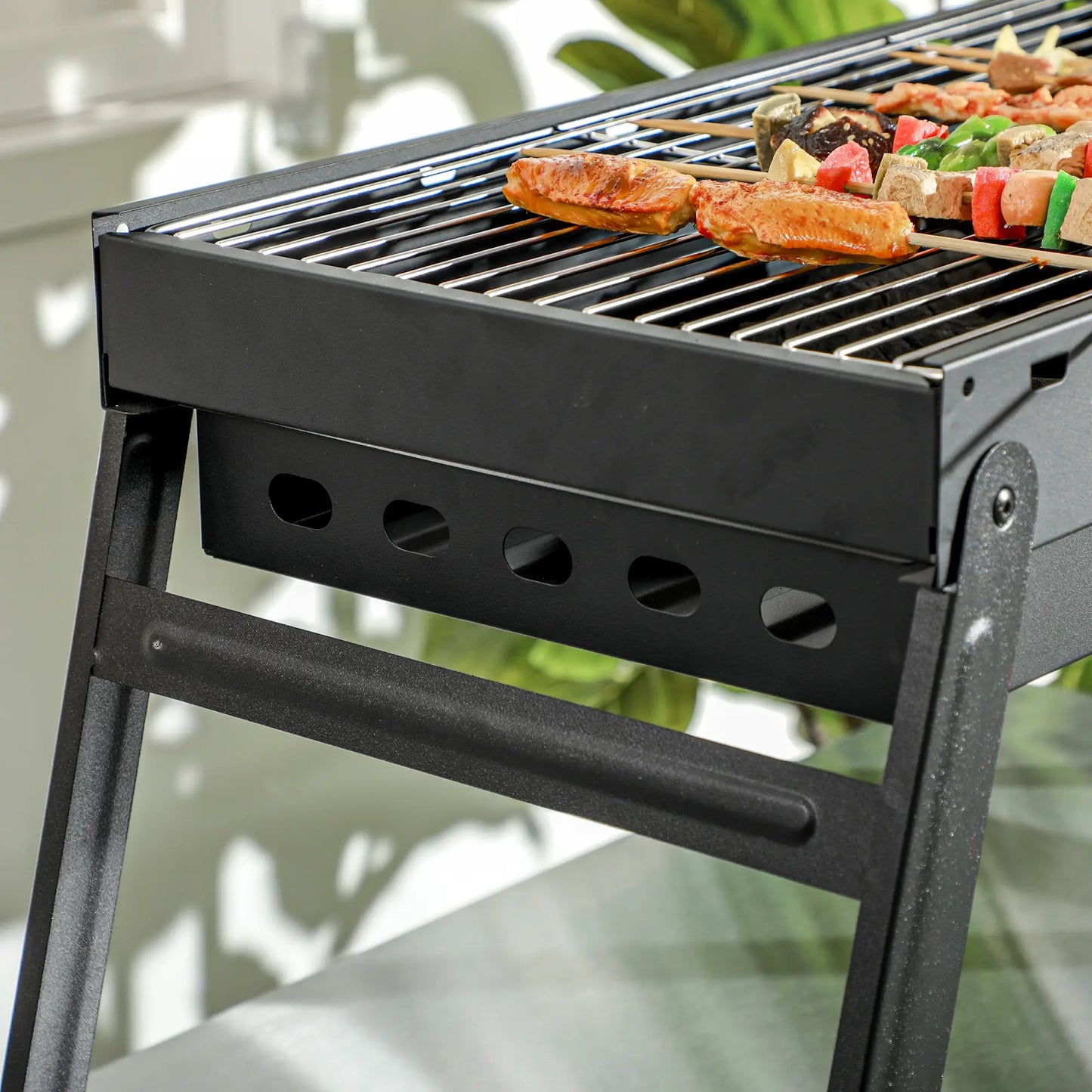 Outsunny Barbecue Foldable Charcoal Grill Portable BBQ for Camping & Hiking - Black