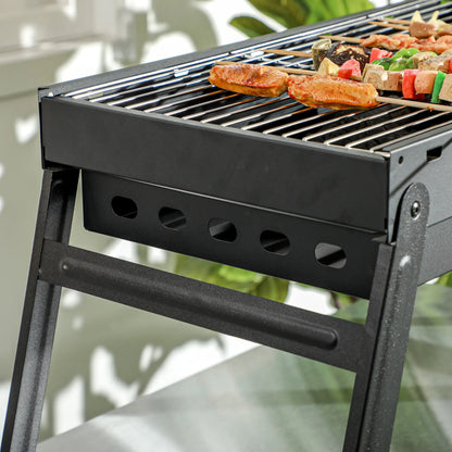 Outsunny Barbecue Foldable Charcoal Grill Portable BBQ for Camping & Hiking - Black