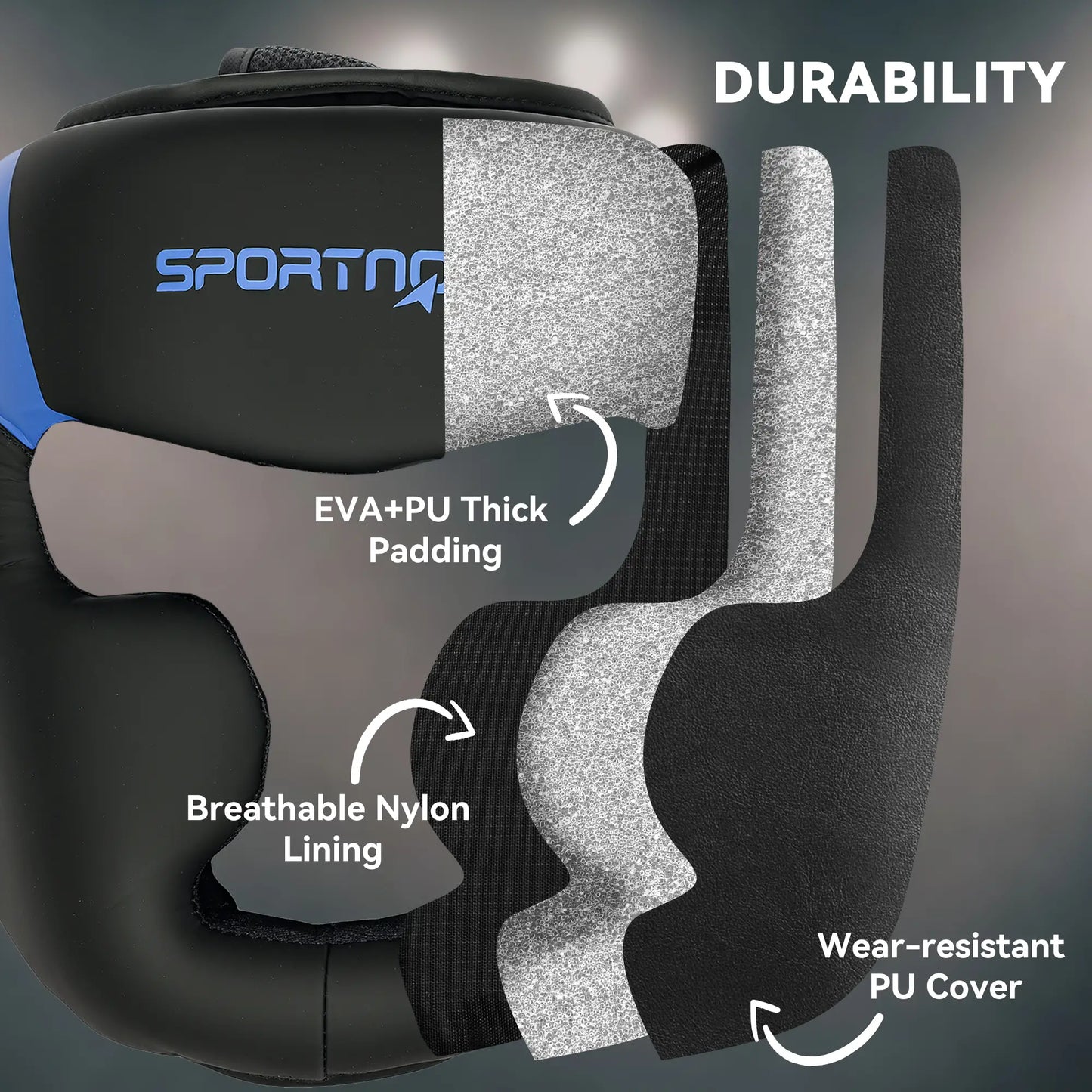 SPORTNOW Boxing Headguard w/ Adjustable Strap for Sparring, Kickboxing, MMA, Blue/Black