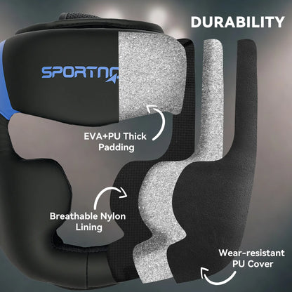 SPORTNOW Boxing Headguard w/ Adjustable Strap for Sparring, Kickboxing, MMA, Blue/Black