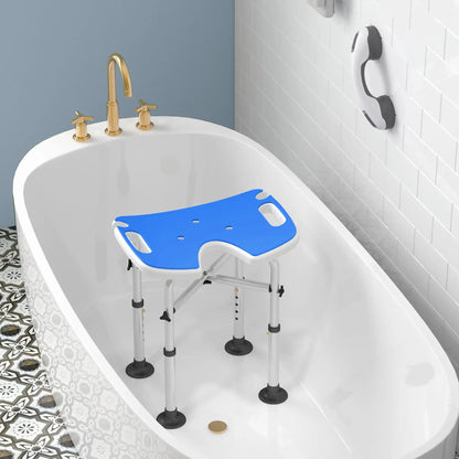 HOMCOM 39-51.5cm 'U' Seat Padded Shower Stool Bathroom Seat with Adjustable Height - Dark Blue