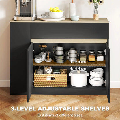 HOMCOM Sideboard, Storage Cabinet with Adjustable Shelf, 2 Drawers, 3 Open Shelves, Black
