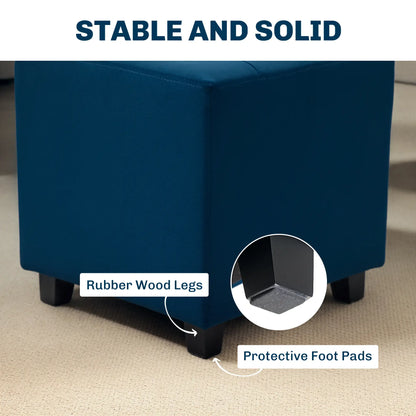 HOMCOM Velvet-Feel Square Ottoman, Lightweight  - Blue