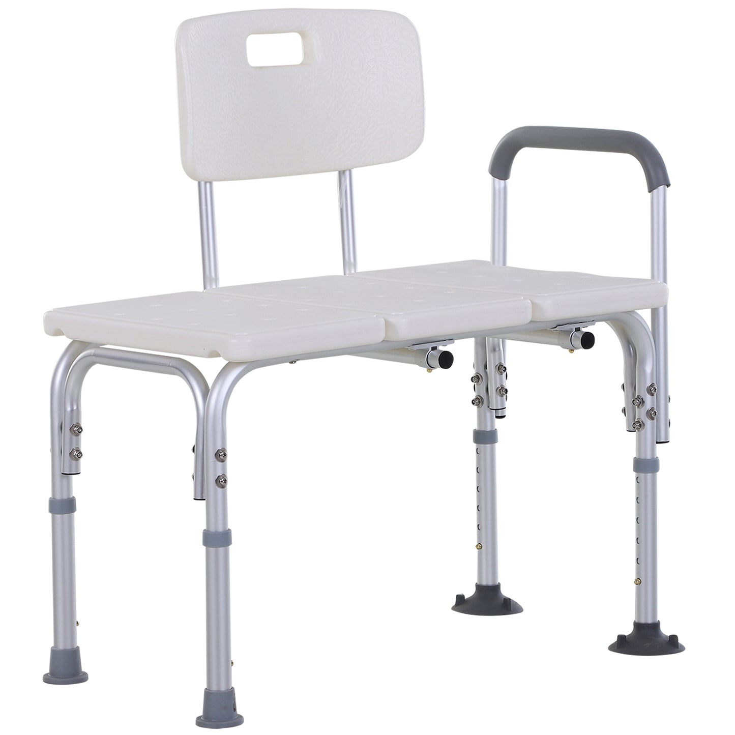 HOMCOM Height Adjustable Shower Chair, Non Slip Bath Transfer Bench for Elderly, Disabled with Armrest and Backrest, White