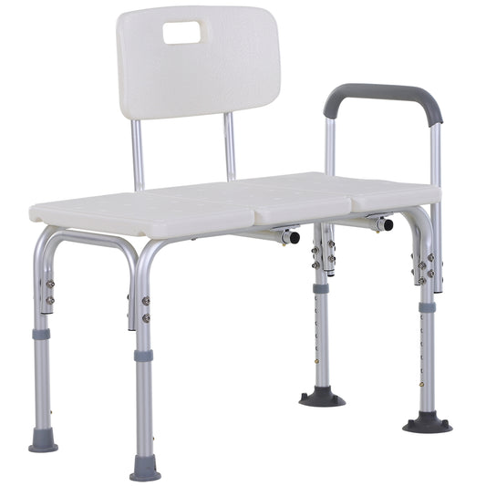HOMCOM Height Adjustable Shower Chair, Non Slip Bath Transfer Bench for Elderly, Disabled with Armrest and Backrest, White