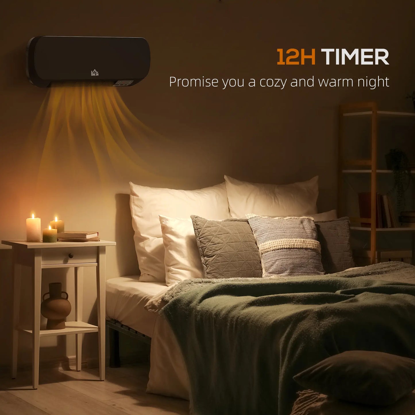 HOMCOM 2000W Wall Mounted Ceramic Electric Space Heater, 10-49°C Temperature, Black