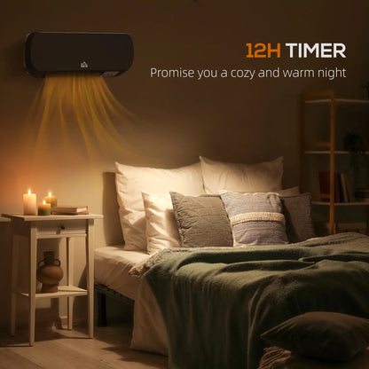 HOMCOM 2000W Wall Mounted Ceramic Electric Space Heater, 10-49°C Temperature, Black