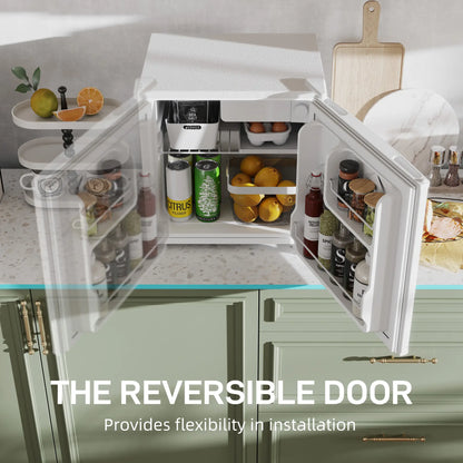 HOMCOM 46 Litre Table Top Mini Fridge, Small Fridge with Ice Box, Reversible Door, Adjustable Temperature, Cream