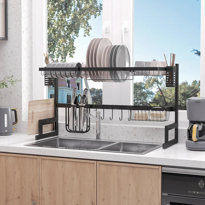 HOMCOM 93cm Kitchen Modular Over-Sink Drying Rack Dish Drainer, Rust-Proof