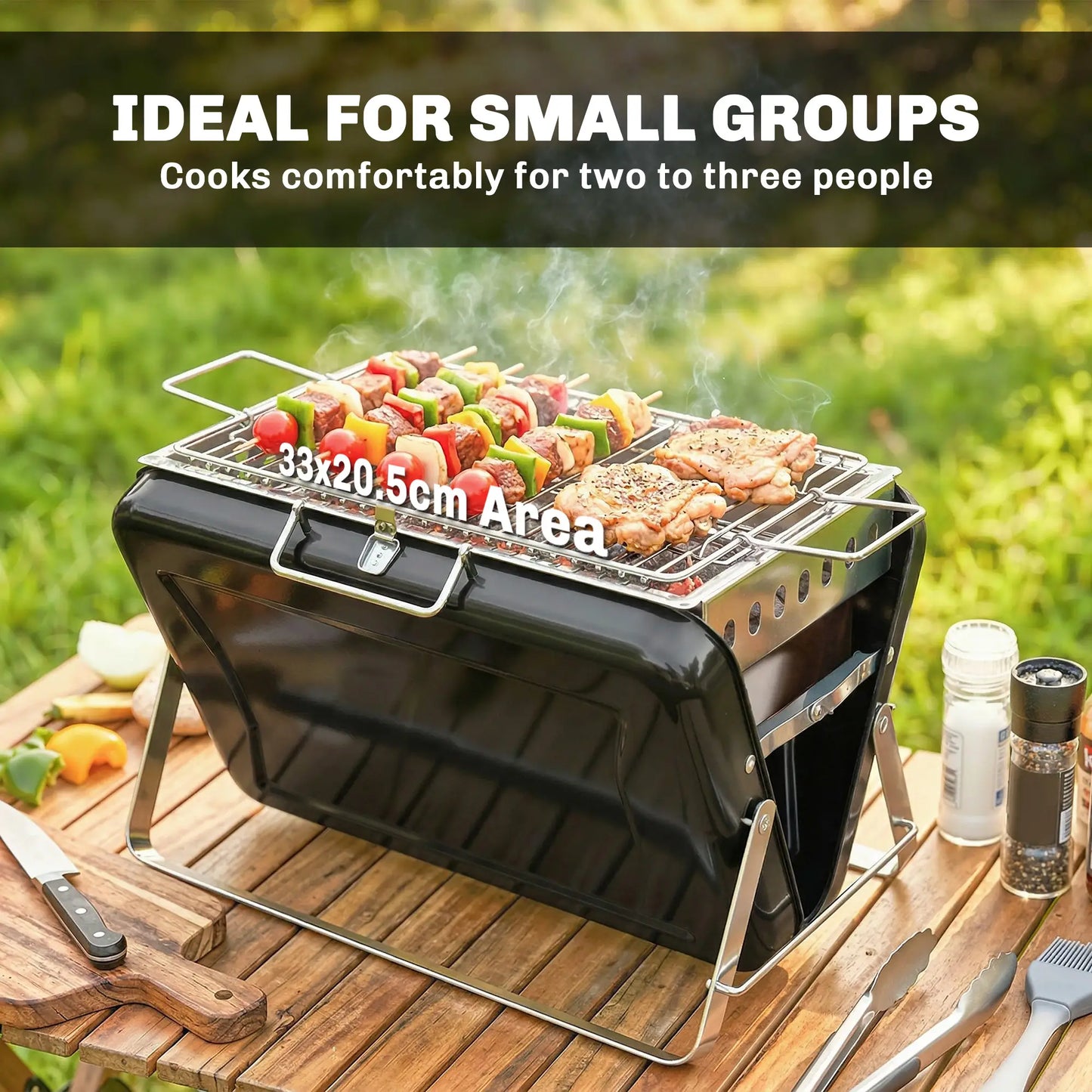 Outsunny Charcoal BBQ Grill Portable Stainless Steel Barbecue with Tilting Grate for Camping Picnic, Black