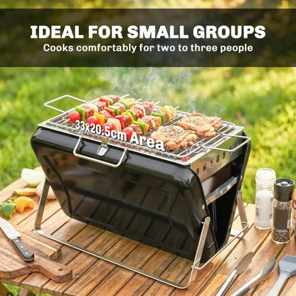 Outsunny Charcoal BBQ Grill Portable Stainless Steel Barbecue with Tilting Grate for Camping Picnic, Black