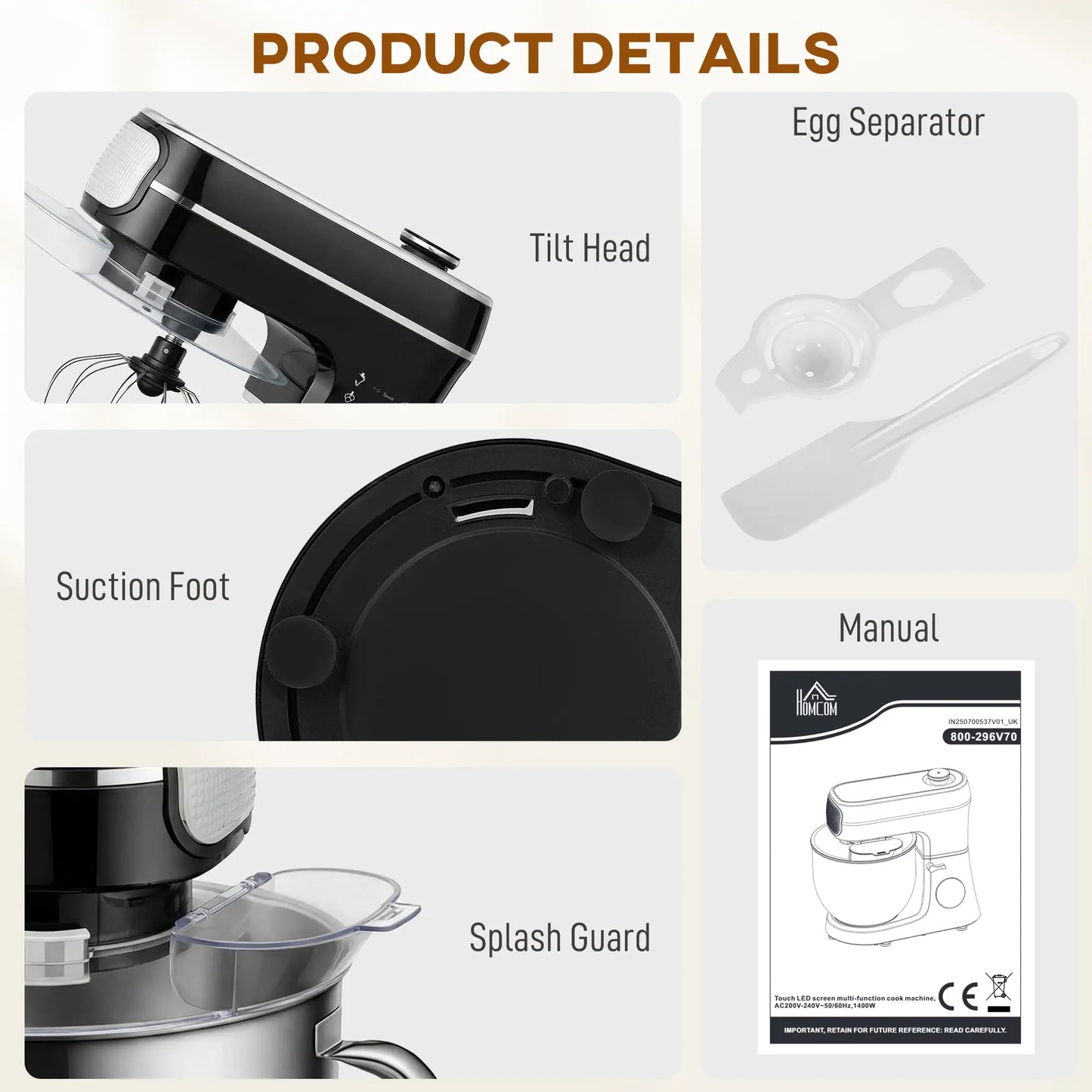 HOMCOM Stand Mixer, 6L 1400W Tilt-Head Food Mixer with 11 Speeds & LED Display, Black