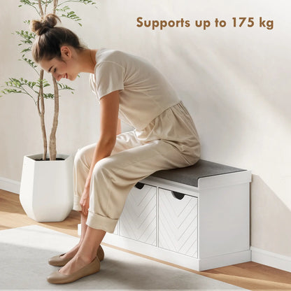 HOMCOM 3-Drawer Padded Shoe Storage Bench with Breathable & Washable Linen-Look Cover, White