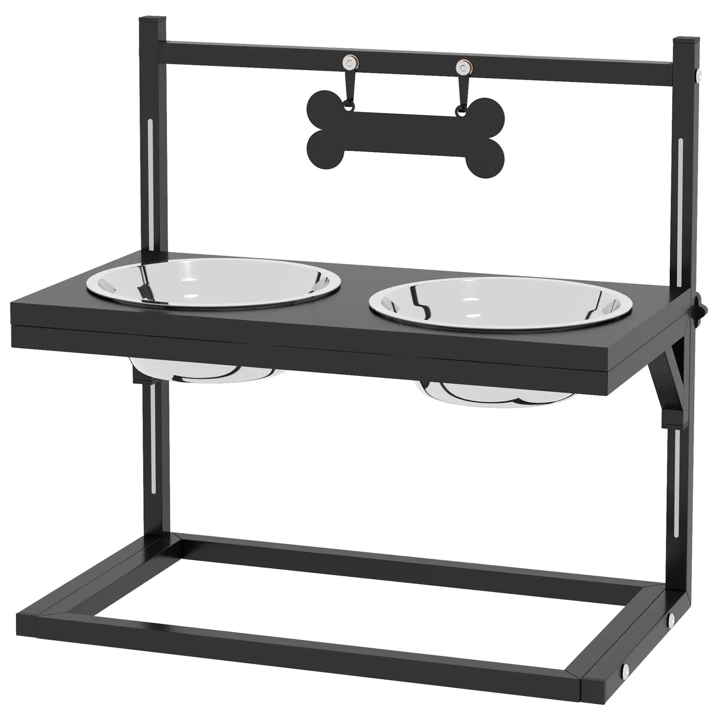 PawHut Dog Bowls with Stand, Adjustable Height Elevated Dog Bowls for Small Medium Large Dogs - Black