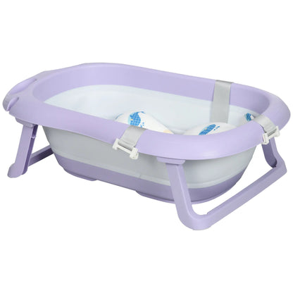 ZONEKIZ Foldable Baby Bathtub, with Non-Slip Support Legs, Cushion Pad, Shower Holder - Purple