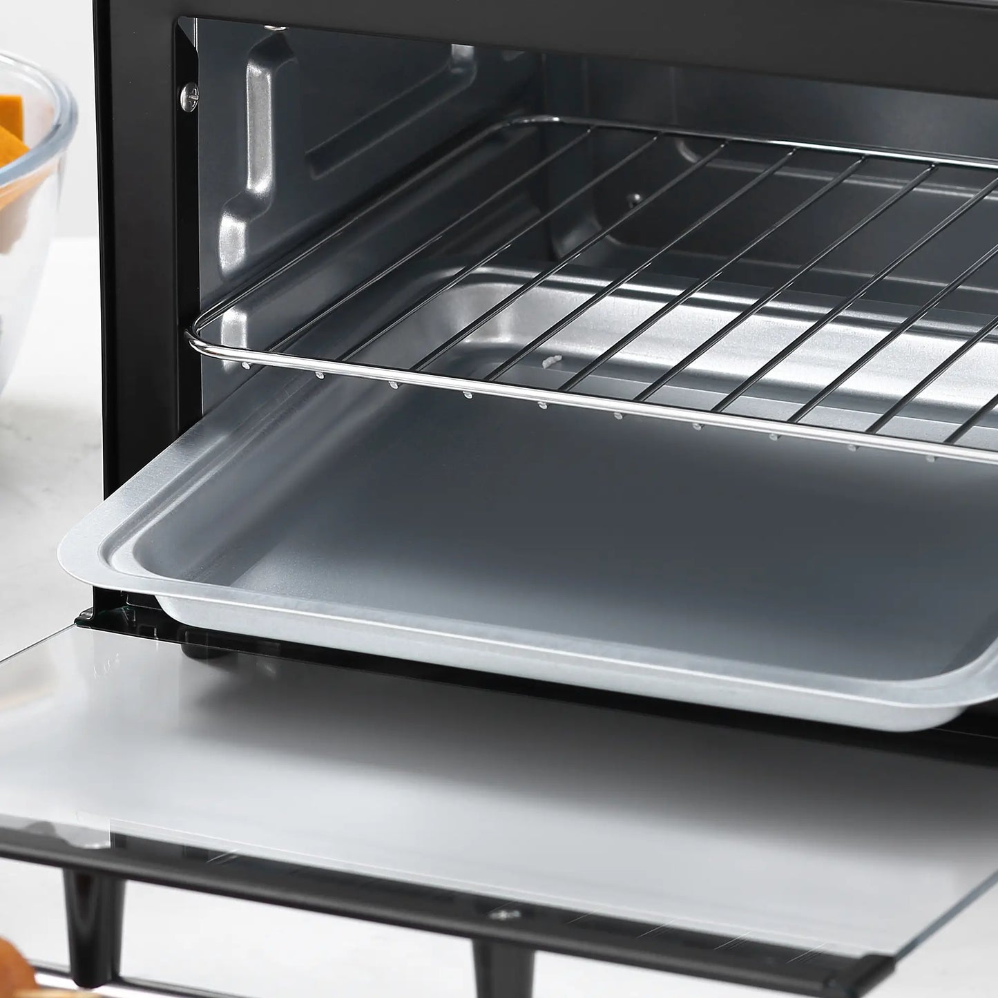 HOMCOM Mini Oven, 9L Countertop Electric Grill, Toaster Oven with Adjustable Temperature, Timer, Baking Tray, 750W