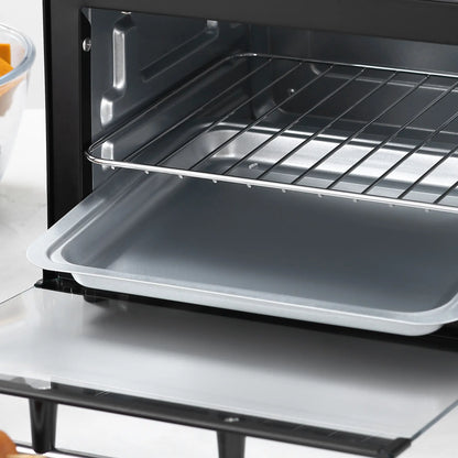 HOMCOM Mini Oven, 9L Countertop Electric Grill, Toaster Oven with Adjustable Temperature, Timer, Baking Tray, 750W