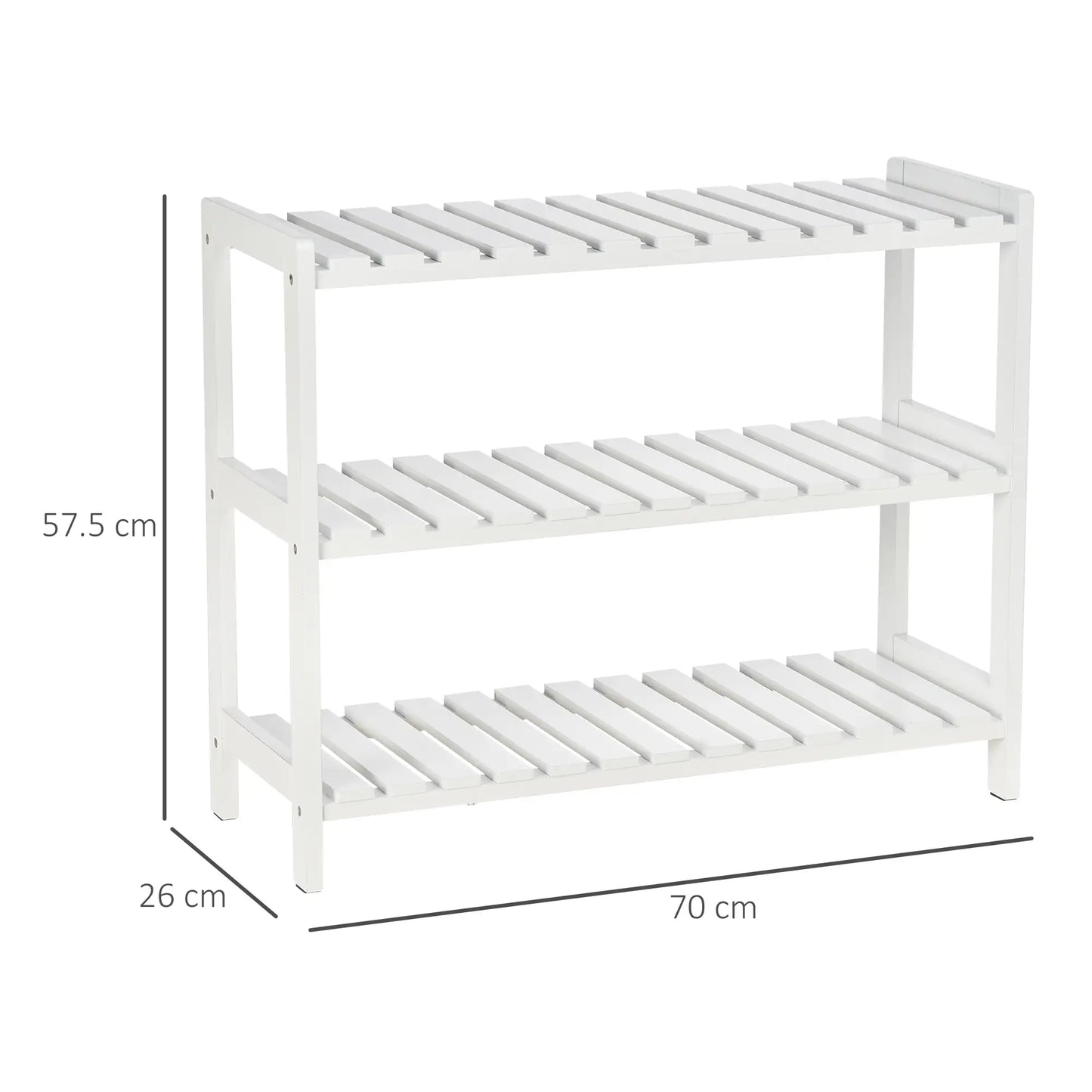 HOMCOM 3-Tier Shoe Rack Wood Frame Slatted Shelves Spacious Open Hygienic Storage Home Hallway Furniture - White