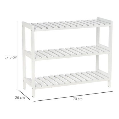 HOMCOM 3-Tier Shoe Rack Wood Frame Slatted Shelves Spacious Open Hygienic Storage Home Hallway Furniture - White
