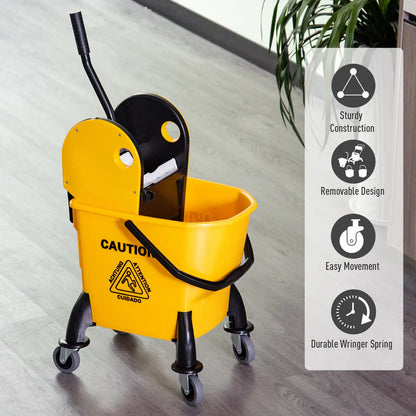 HOMCOM 25L Cleaning Mop Bucket, with Wringer, Wheels and Handle - Yellow