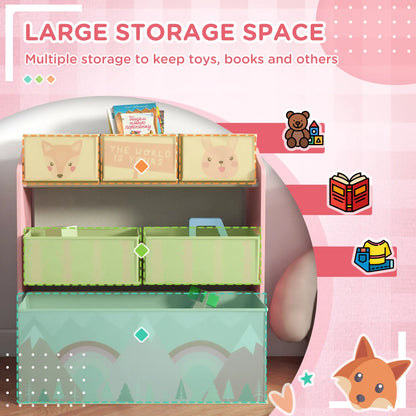 ZONEKIZ Kids Storage Unit, Toy Storage Organiser, with Six Fabric Bins for Bedrooms, Playrooms - Pink