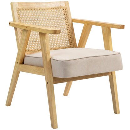 HOMCOM Wooden Rattan Armchair Weave Panel Accent Chair - Natural Finish