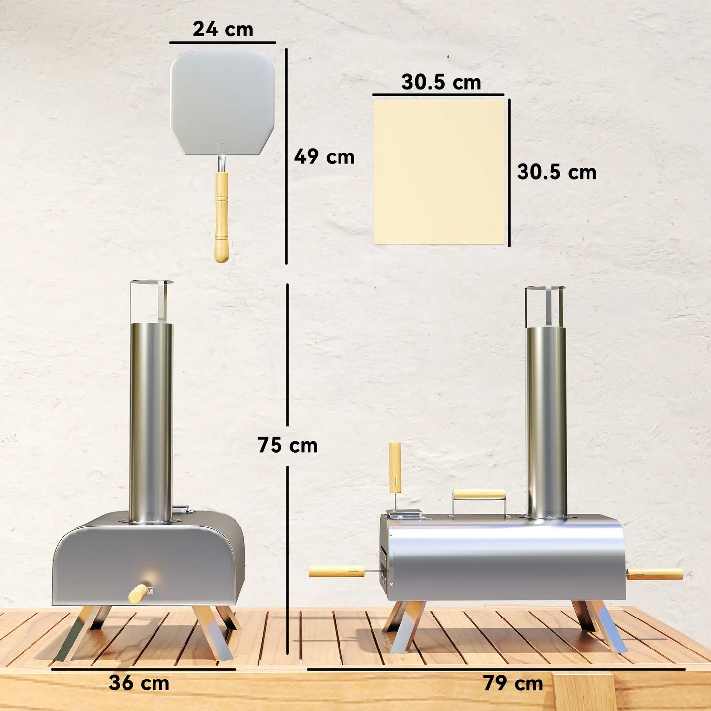 Outsunny Wood Fired Pizza Oven, Portable Wood Pellet Pizza Maker with Pizza Stone and Peel, Foldable Legs, Chimney for Outdoor Cooking