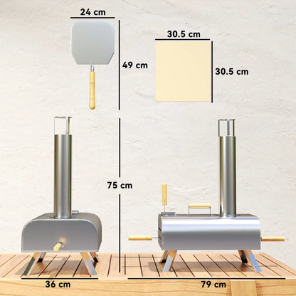Outsunny Wood Fired Pizza Oven, Portable Wood Pellet Pizza Maker with Pizza Stone and Peel, Foldable Legs, Chimney for Outdoor Cooking