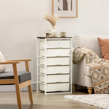 HOMCOM Bedroom Chest of Drawers, 6-Drawer Dresser, Tall Storage Drawer Unit with Steel Frame, White