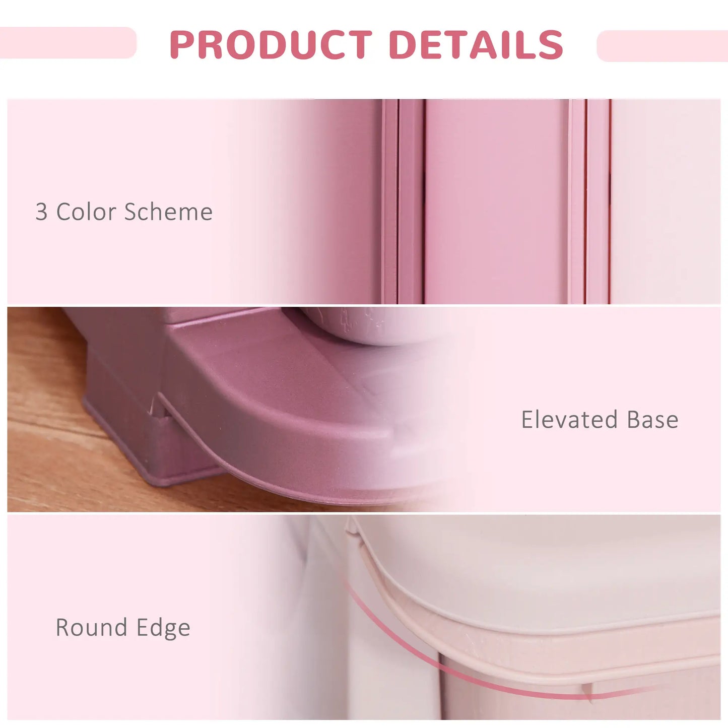HOMCOM 3 Drawers Plastic Kids Storage Units, 3 Tier Children Toy Chest for Nursery, Playroom, Pink