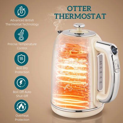 HOMCOM Polished Retro 40-100°C Kettle and Toaster Set - Cream