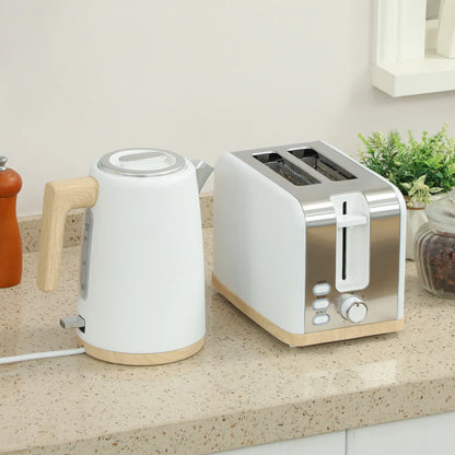 HOMCOM Stainless Steel Kettle and Toaster Set, 1.7L 3000W Fast Boil Kettle & 2 Slice Toaster Kitchen Set, White