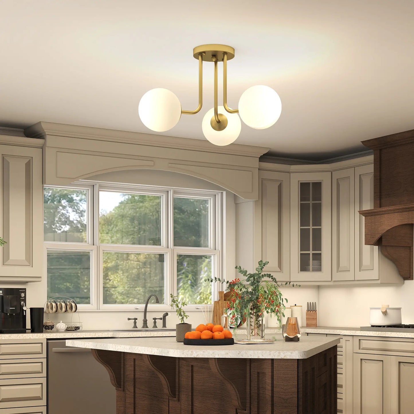 HOMCOM Globe Shades LED Ceiling Light, Modern 3-Light with G9 Sockets, Bulbs Not Included, Gold Tone