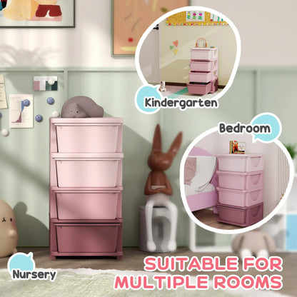 HOMCOM Four-Tier Kids Storage Boxes, with Four Removable Drawers, Pink