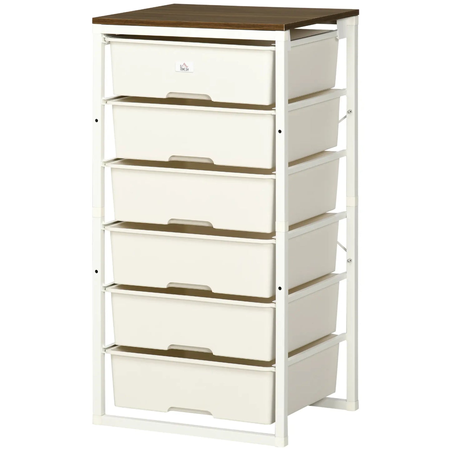 HOMCOM Bedroom Chest of Drawers, 6-Drawer Dresser, Tall Storage Drawer Unit with Steel Frame, White