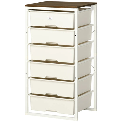 HOMCOM Bedroom Chest of Drawers, 6-Drawer Dresser, Tall Storage Drawer Unit with Steel Frame, White