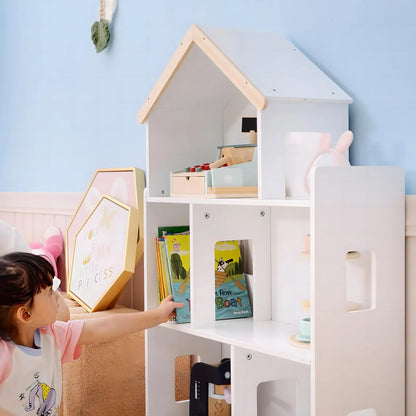 ZONEKIZ Three-Tier Toy Storage Shelf, Kids Bookcase with Six Cubes for Playroom, Bedroom - White