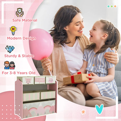 ZONEKIZ Kids Storage Unit, Toy Storage Organiser, with Six Fabric Bins for Bedrooms, Playrooms - Pink