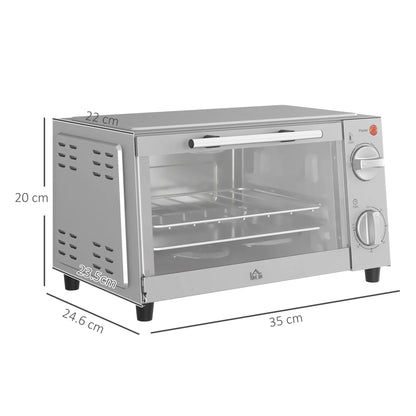 HOMCOM Mini Oven, 9L Countertop Electric Grill, Toaster Oven with Timer, Dishwasher Safe, 750W, Silver