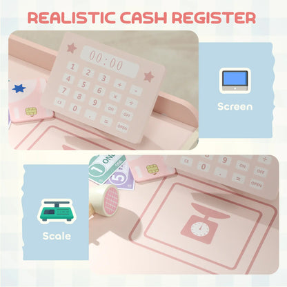 AIYAPLAY Kids Grocery Store, Children Supermarket Playset with Cash Register, Display Shelves
