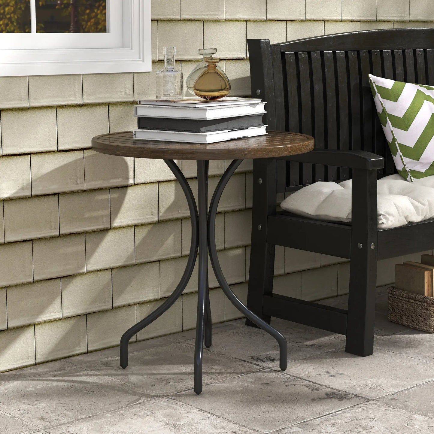 Outsunny Φ66cm Galvanised Steel Outdoor Garden Table - Brown