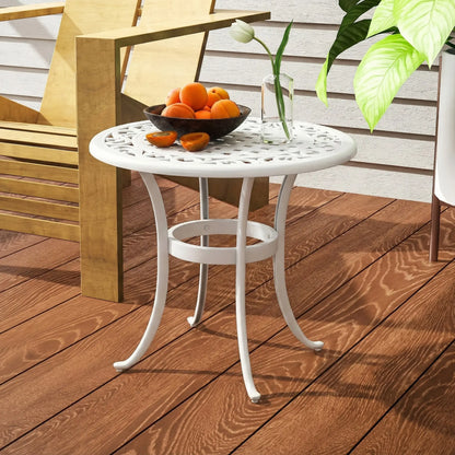 Outsunny Round Garden Table, Cast Aluminium Outdoor Patio Table, White