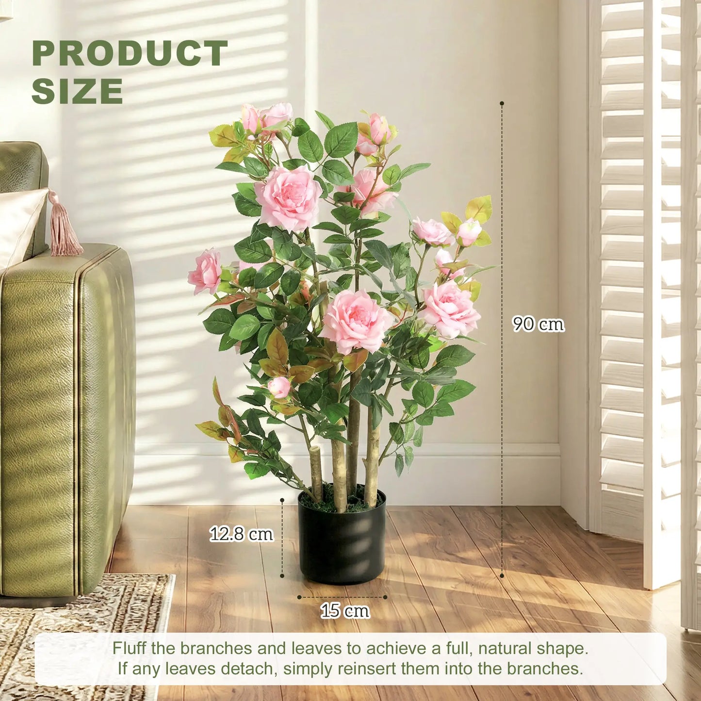 HOMCOM Artificial Rose Tree, Decorative Fake Plant with 344 Silk Leaves 17 Flowers for Outdoor Indoor Decor, Pink