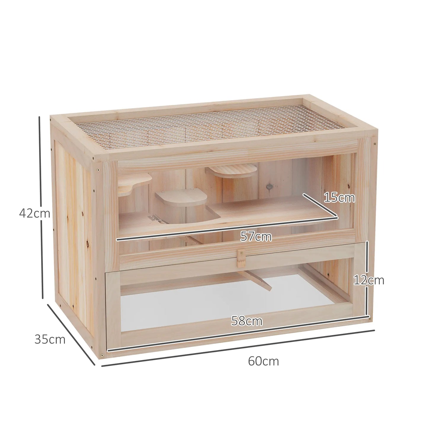 PawHut Wooden Hamster Cage Mouse Mice Rodent Small Animals Hutch Exercise Play House, Natural Wood Finish