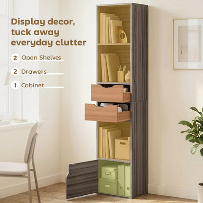 HOMCOM Bookcase with 2 Drawers and Cabinet, Adjustable Shelf Bookshelf, Grey
