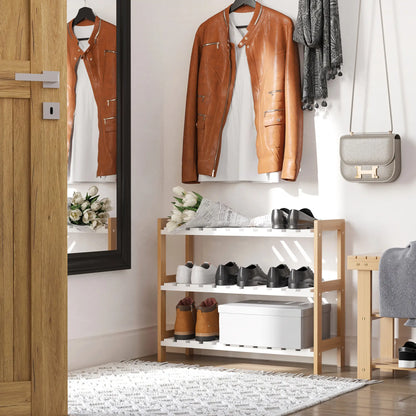 HOMCOM 3-Tier Shoe Rack Wood Frame Slatted Shelves Open Hygienic Storage Home Hallway Furniture - Natural